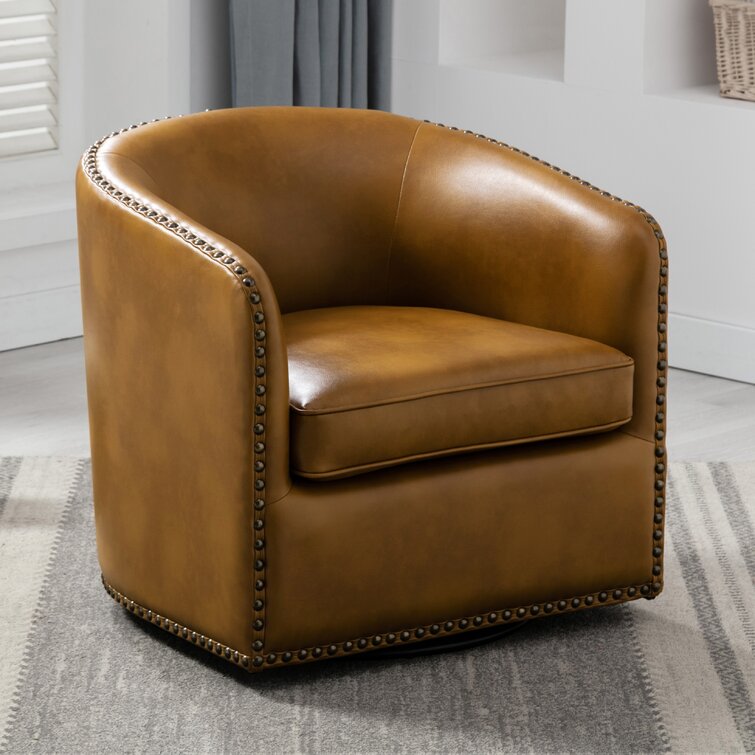 Barrel leather swivel deals chair